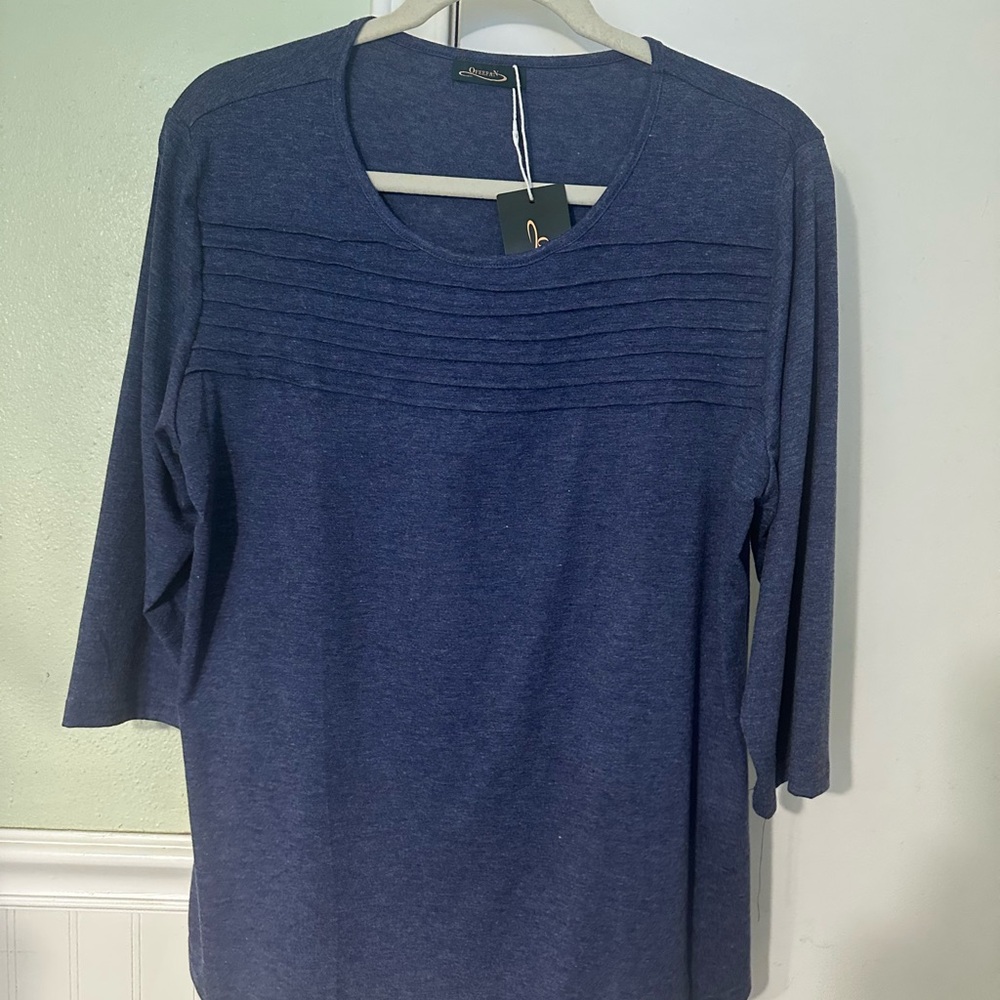 Navy Pleated Women's Blouse